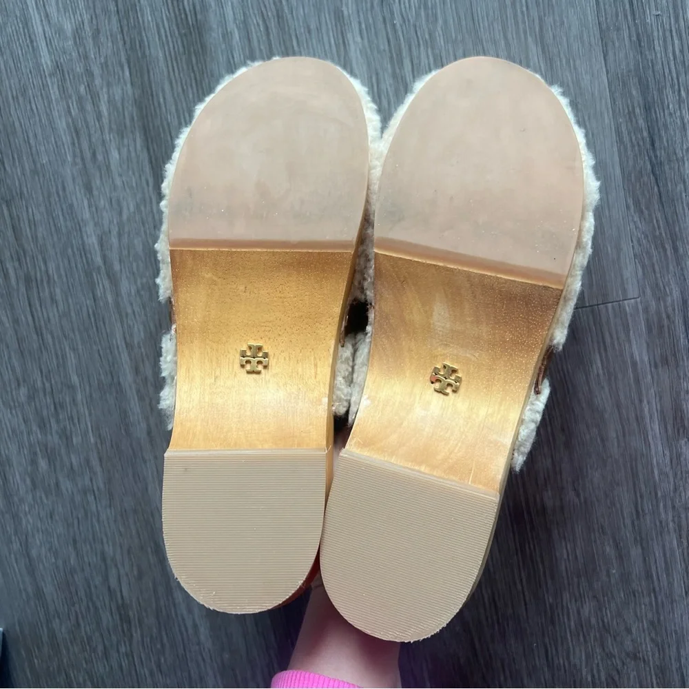 Tory Burch Shearling Jessa Studded Clog Shoe Women's Size 8.5